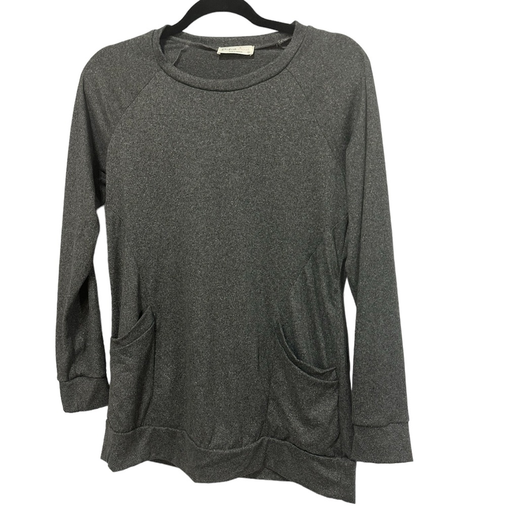 Jersey knit Soft Long Sleeve Solid Pocket Tee Gray Small